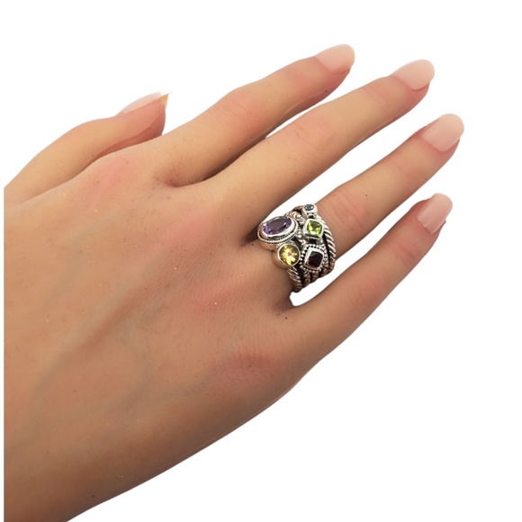 Samuel B Sterling Silver Multi-Stone Ring Wide Band Size 6 # 20232 - Picture 7 of 8